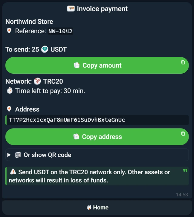 Telegram checkout