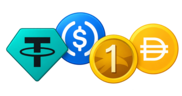 Four overlapping token icons