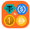 Four token icons, orange square