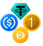 Four token icons in a diamond
