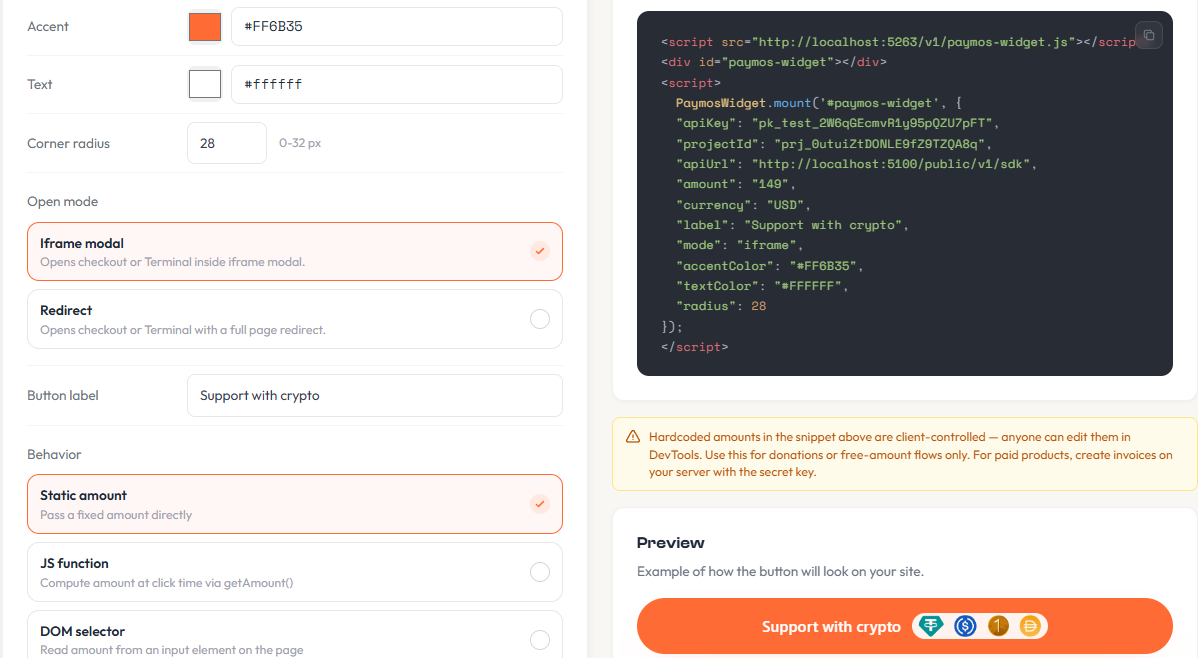 Configure the widget and publish its snippet